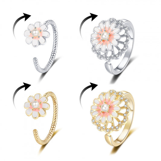 Women's Little Daisy Fashion Rotatable Glaze Flowers Switchable Index Rings