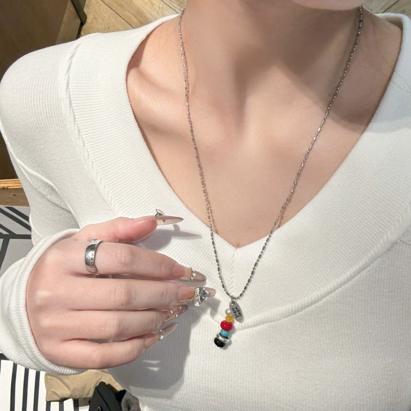 Contrast Color Beaded Niche Design Unique Sweater Chain Retro High Pendants