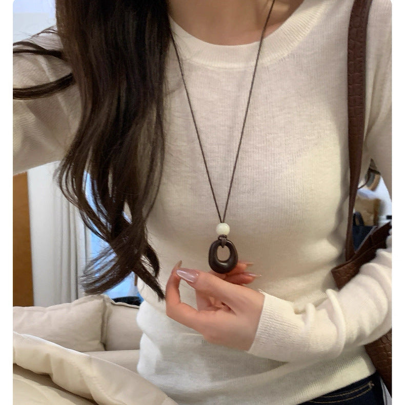 Women's Deep Coffee Irregular Long Ethnic Elegant High Sense Braid Rope Necklaces