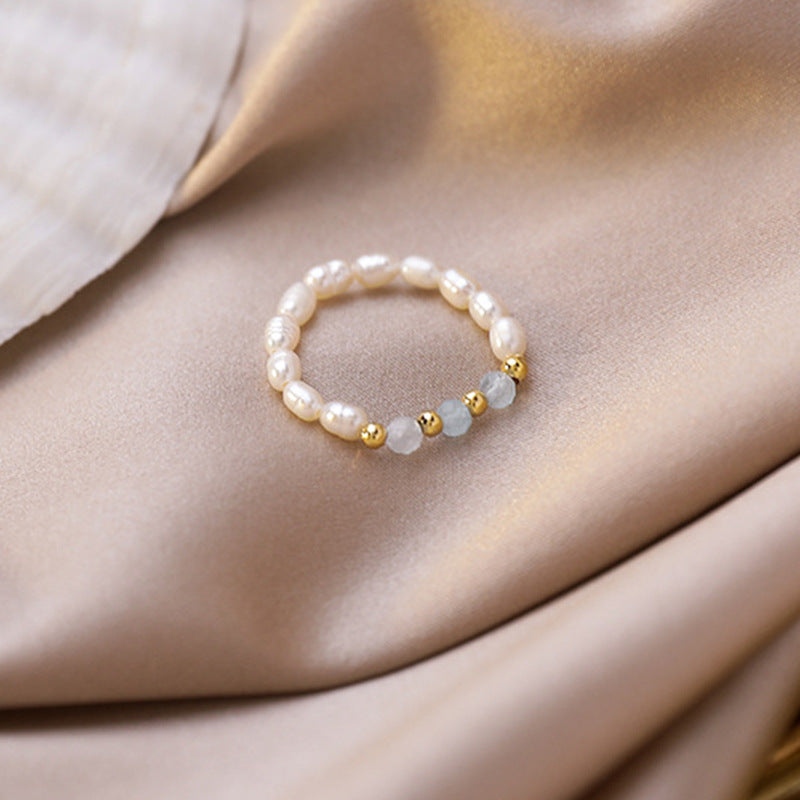 Simple Niche Style Handmade Beaded Pearl Female Twin Rings