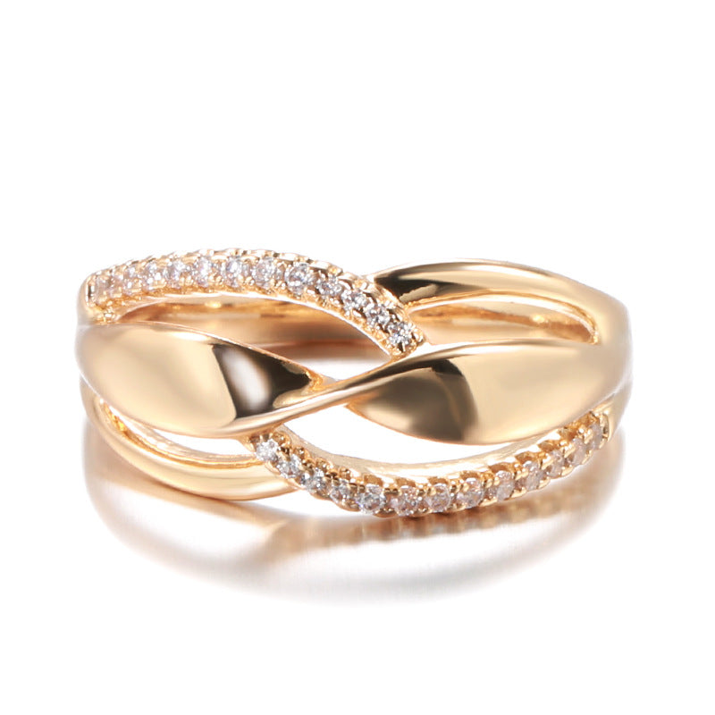 Gold Trendy Personality Twisted Glossy Inlaid Rings