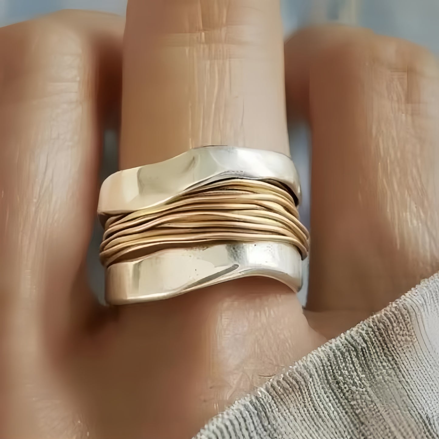 Women's Two-color Steel Wire Wide Surface Minimalist Ring