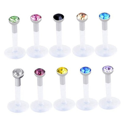 Labret Acrylic Soft Rod Colorful Crystals Stud Earrings