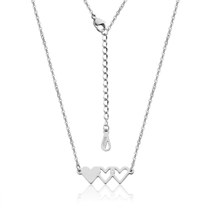 Sisters Family Peach Heart Three Titanium Necklaces