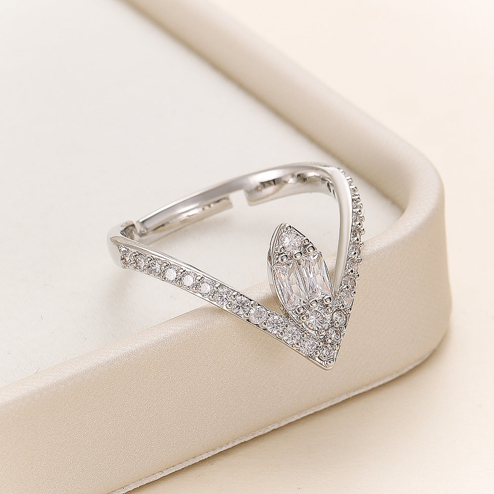 Women's V-shaped Loose Simple Hollow Gold Micro Inlaid Zircon Fashion Ring