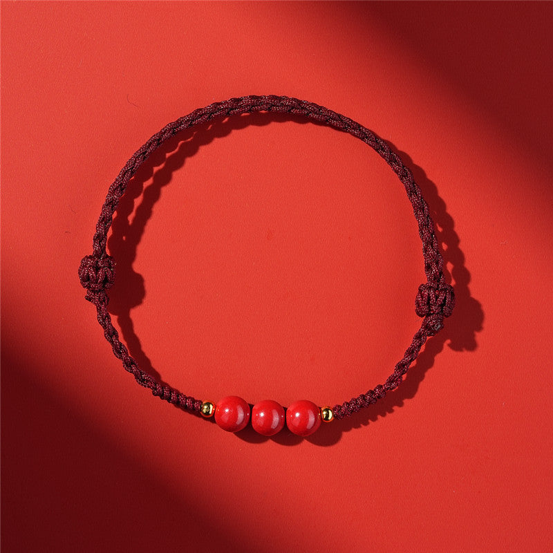Life Red Rope Woven Cinnabar Jade Ethnic Style Advanced Bracelets