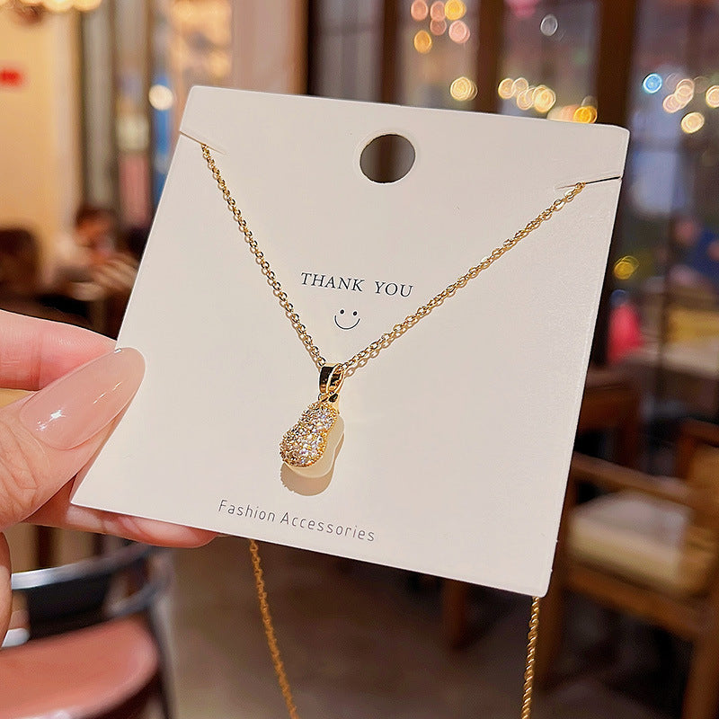 Chalcedony Lucky Gourd Titanium Steel Female Fashion Graceful Clavicle Necklaces