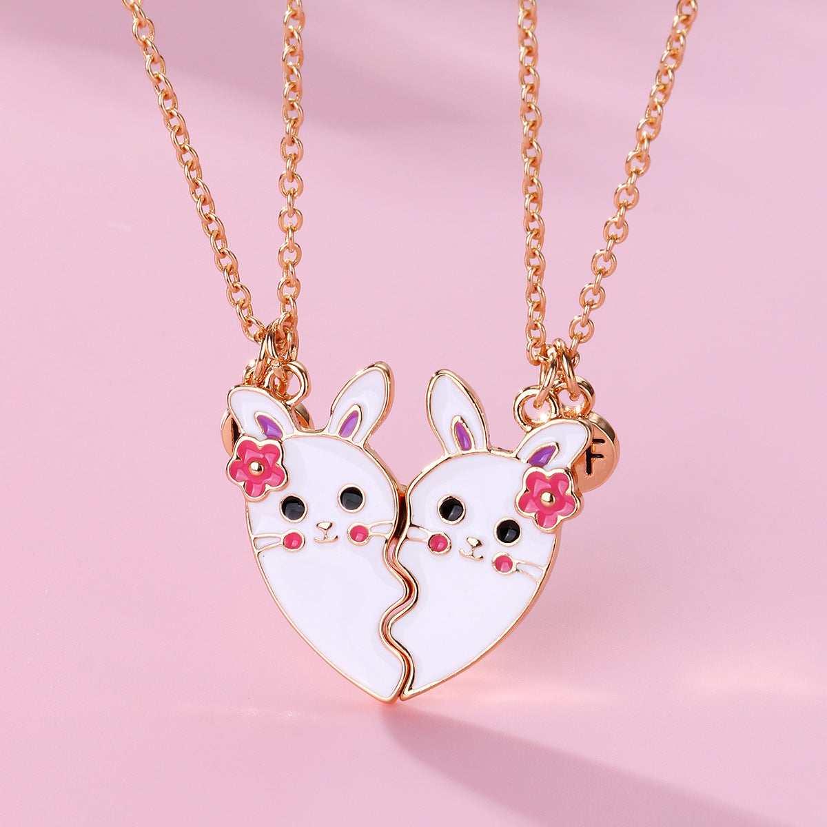 Children's Rabbit Cartoon Good Friends Heart-shaped Alloy Dripping Necklaces