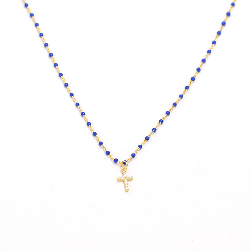 Sier Twin Cross Diamond Epoxy Design Necklaces