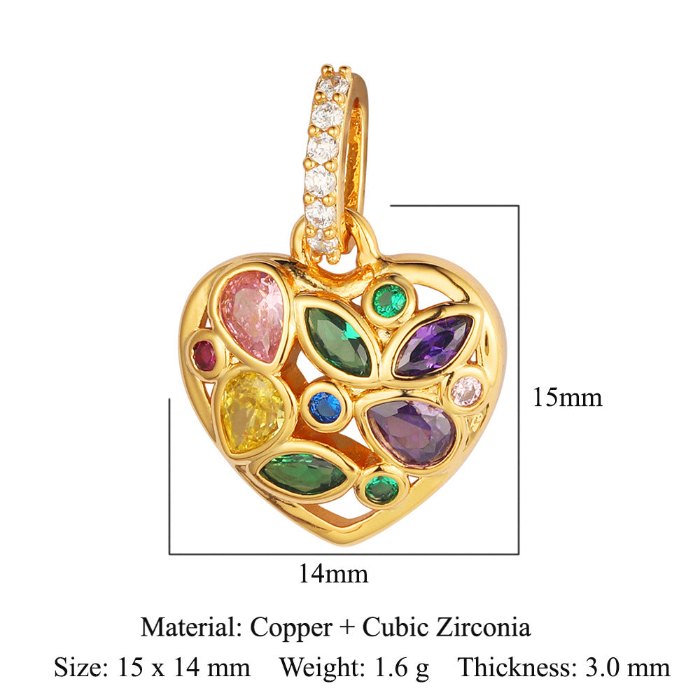 Luxury Dark Pattern Copper Zircon Peach Heart Pendants