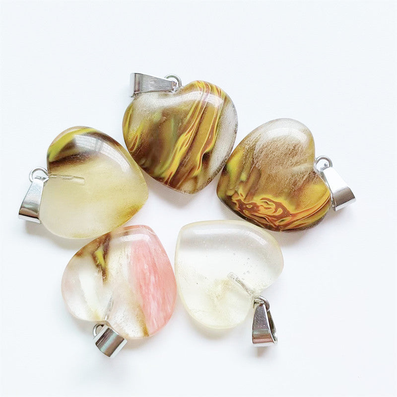 Stone Love Crystal Agate Heart Peach Pendants