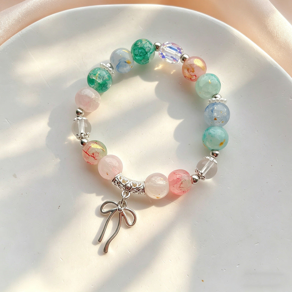 Women's Candy Color Floating Flowers Glazed Bow Cultural Creative Scenic Bracelet