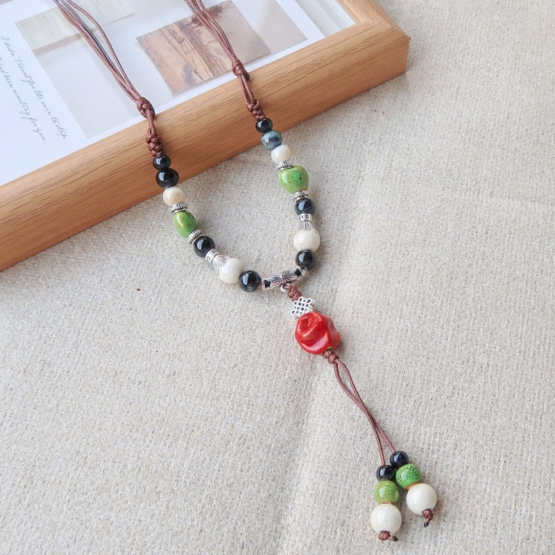 Women's Vintage Ethnic Style Ceramic Long Sweater Necklace