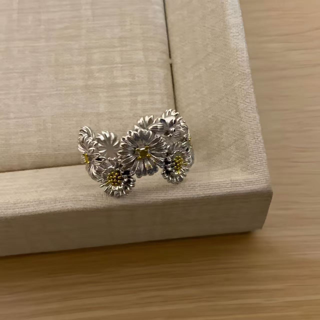 Korean Style Blue Cross Lace Niche Color Zirconium Ring