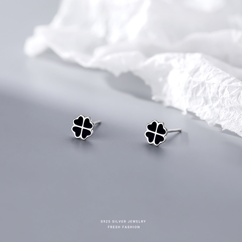 Sier Simple And Fresh Geometric Black Earrings