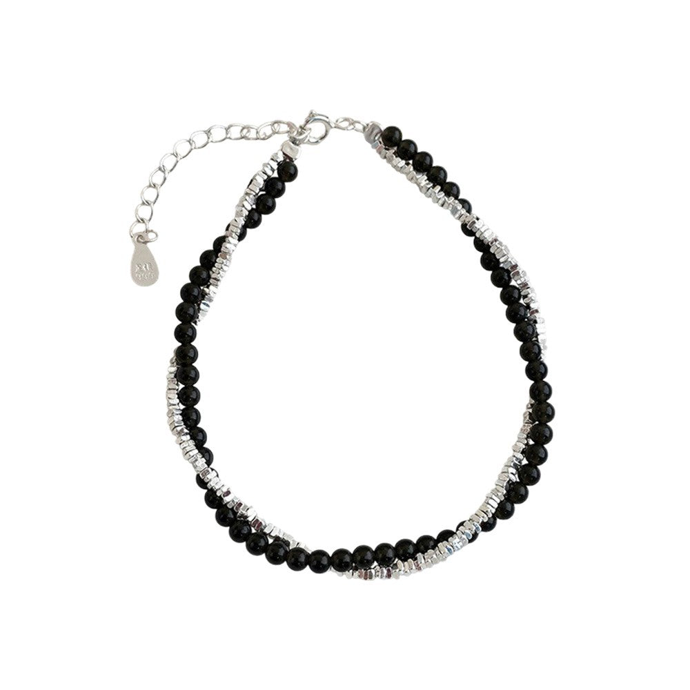 Men's Sier Winding Fashionable Personalized Cold Style Wind Black Beaded Bracelets