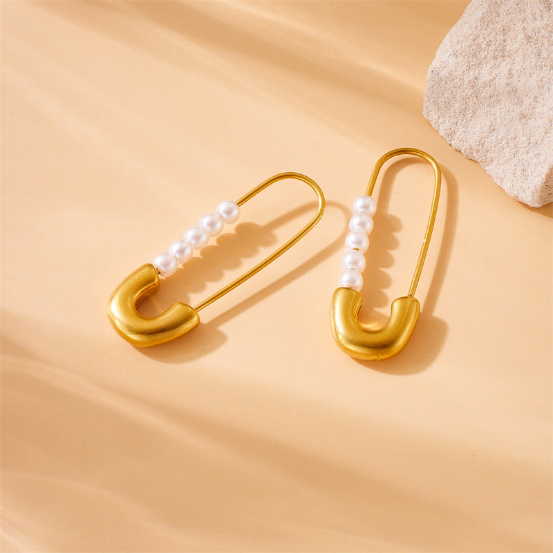 Fashion Personality Creativity Simple Gold-plated Stainless Steel Pearl Clip Earrings