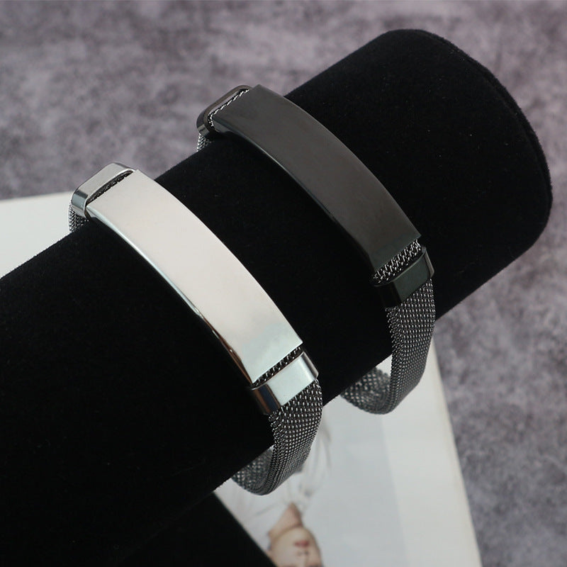 Men's Trendy Simple Glossy Personality Lettering Titanium Steel Sports Stainless Bracelets