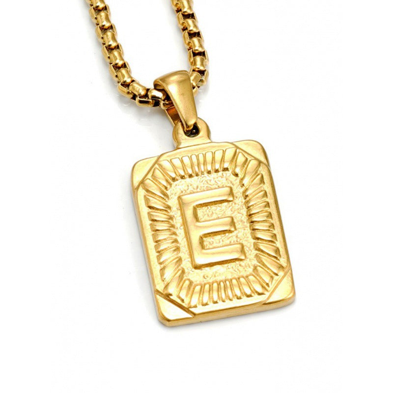 Men's Gold Square Double-sided English Letter Titanium Necklaces