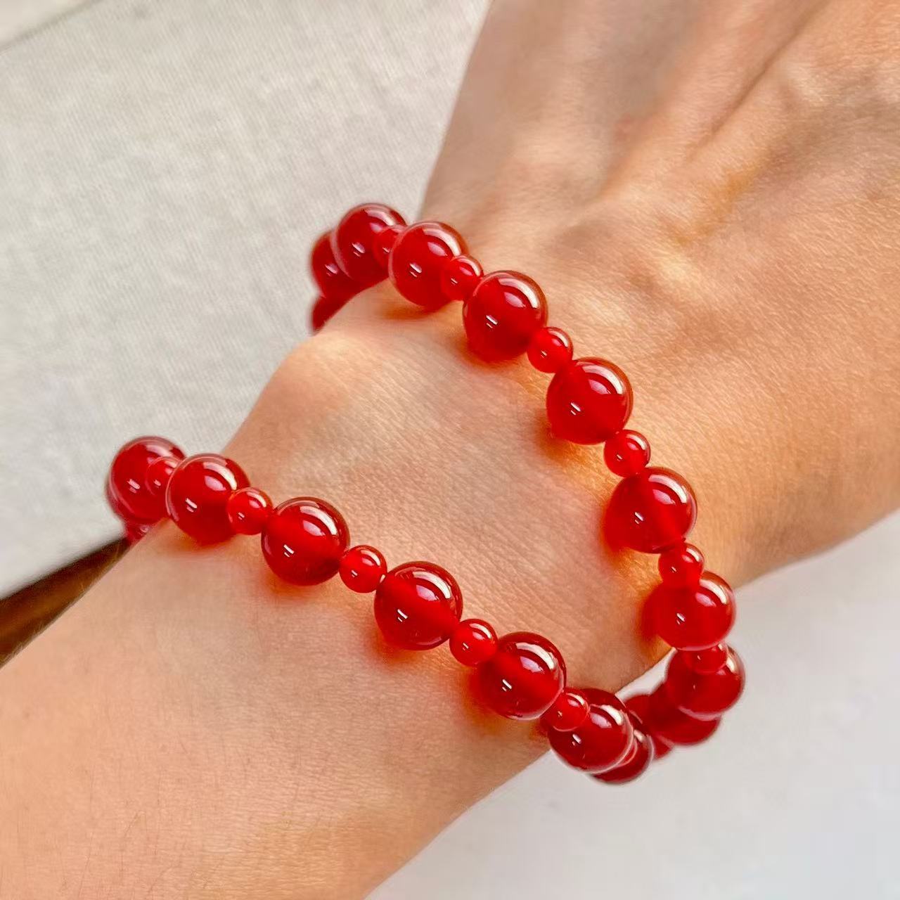 Red High Quality Natural Carnelian Agate Double Circle Bracelets