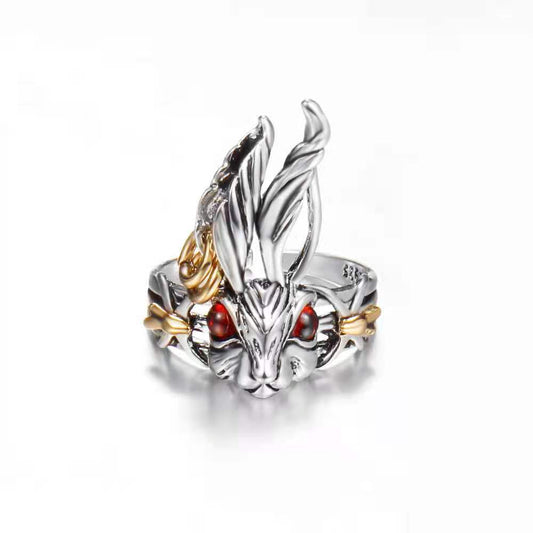 Retro Creative Crystal Fan Rabbit Big Ear Red Eye White Rings