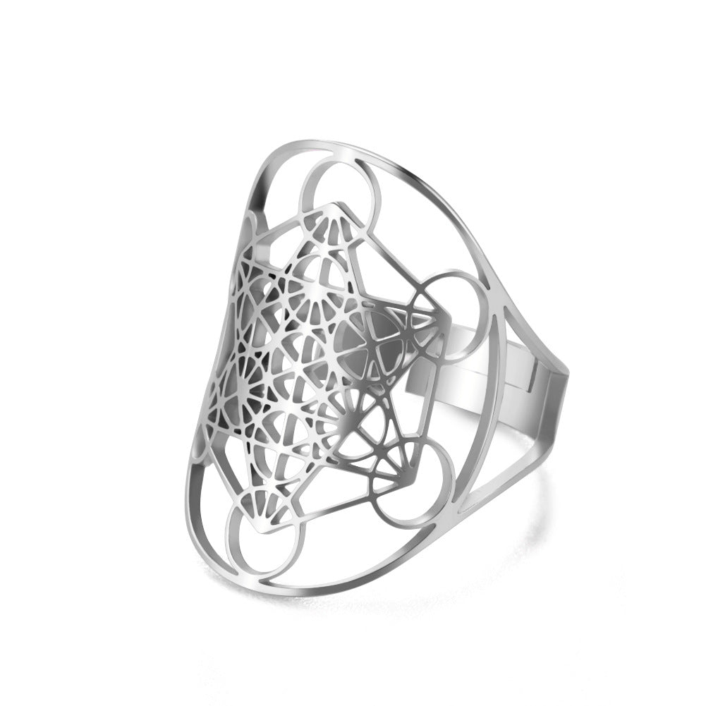Women's Adjustable Stainless Steel Sacred Geometric For Charm Rings