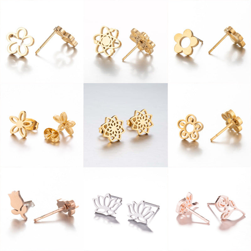 Lotus Ear Bone Hollow Origami Stainless Stud Earrings
