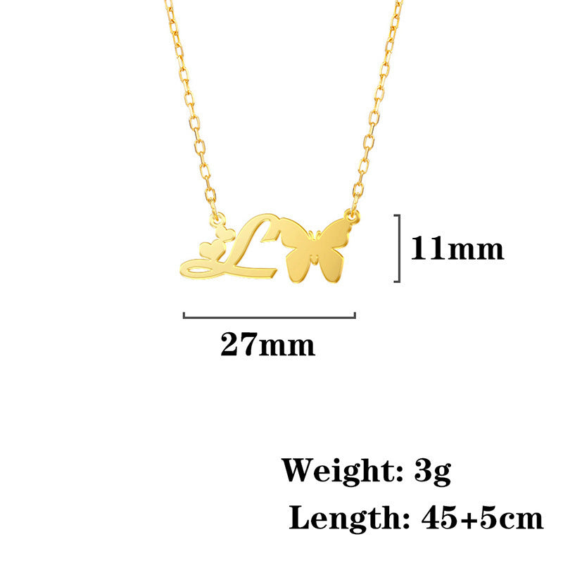 Stainless Steel Butterfly Love Letter High-grade Clavicle Pendants