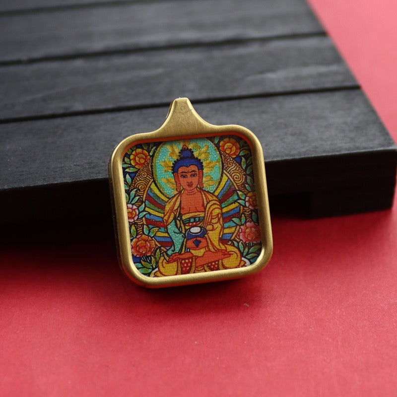 Tibetan Square Hand Painted Golden Outline Eight Patron Pendants