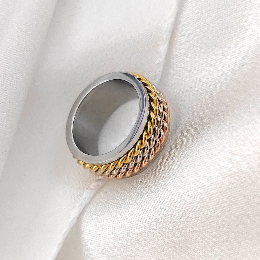 Steel Three-color Twist Wide Version Rotatable Rings