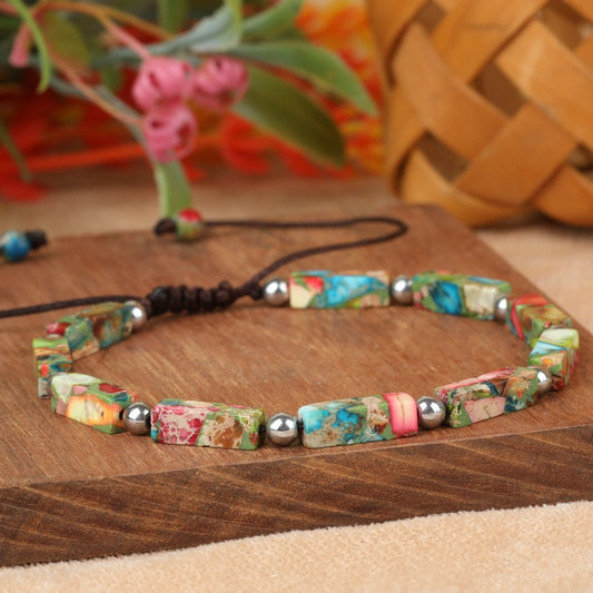 Women's Hand Weaving Bohemian Holiday Colorful Stone Bracelet