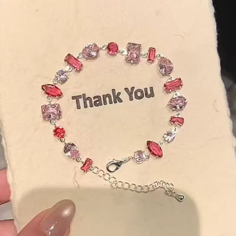 Pink Crystal Female Zircon Inlaid Light Luxury Bracelets