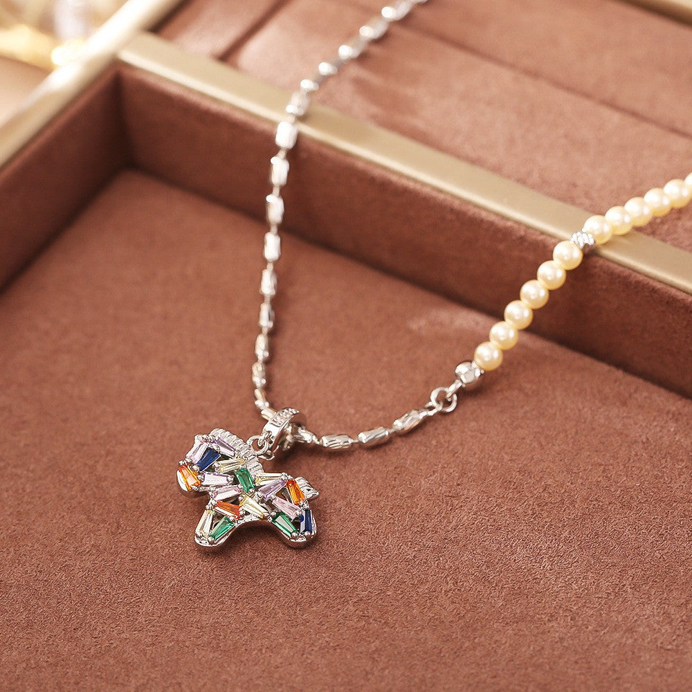 Zircon Colorful Pony Pearl Exquisite National Style Clavicle Chain Necklace
