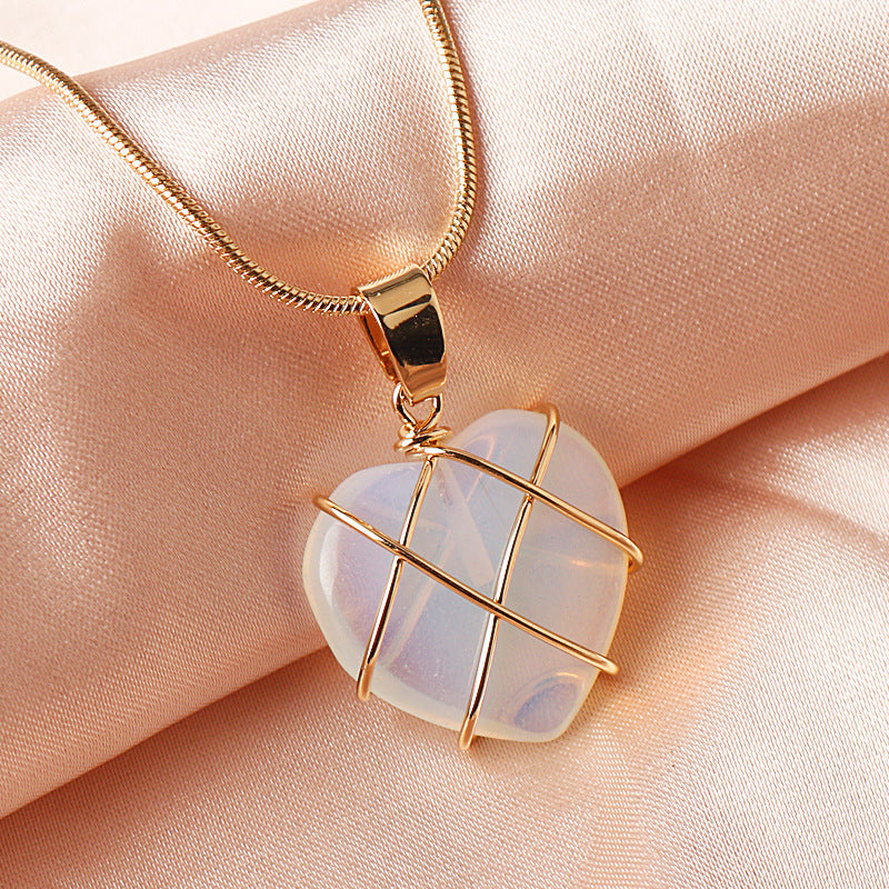 Pink Moonstone Heart Shaped Love Princess Peach Necklace