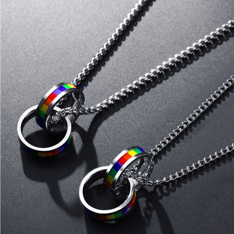 Fashion Stainless Steel Rainbow Titanium Design Necklace