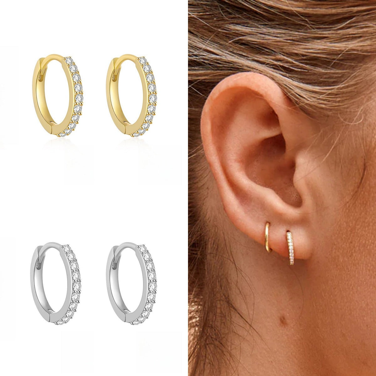 Fashion Ear Clip Micro Inlaid Zircon Round Wind Earrings