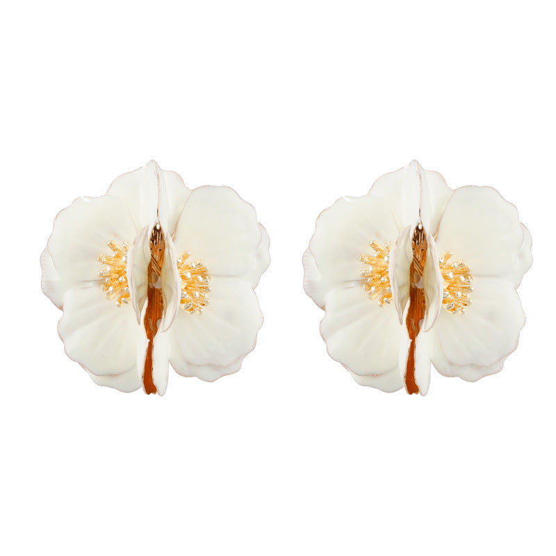 Women's Retro Red White Petal Ear Accessory Rings