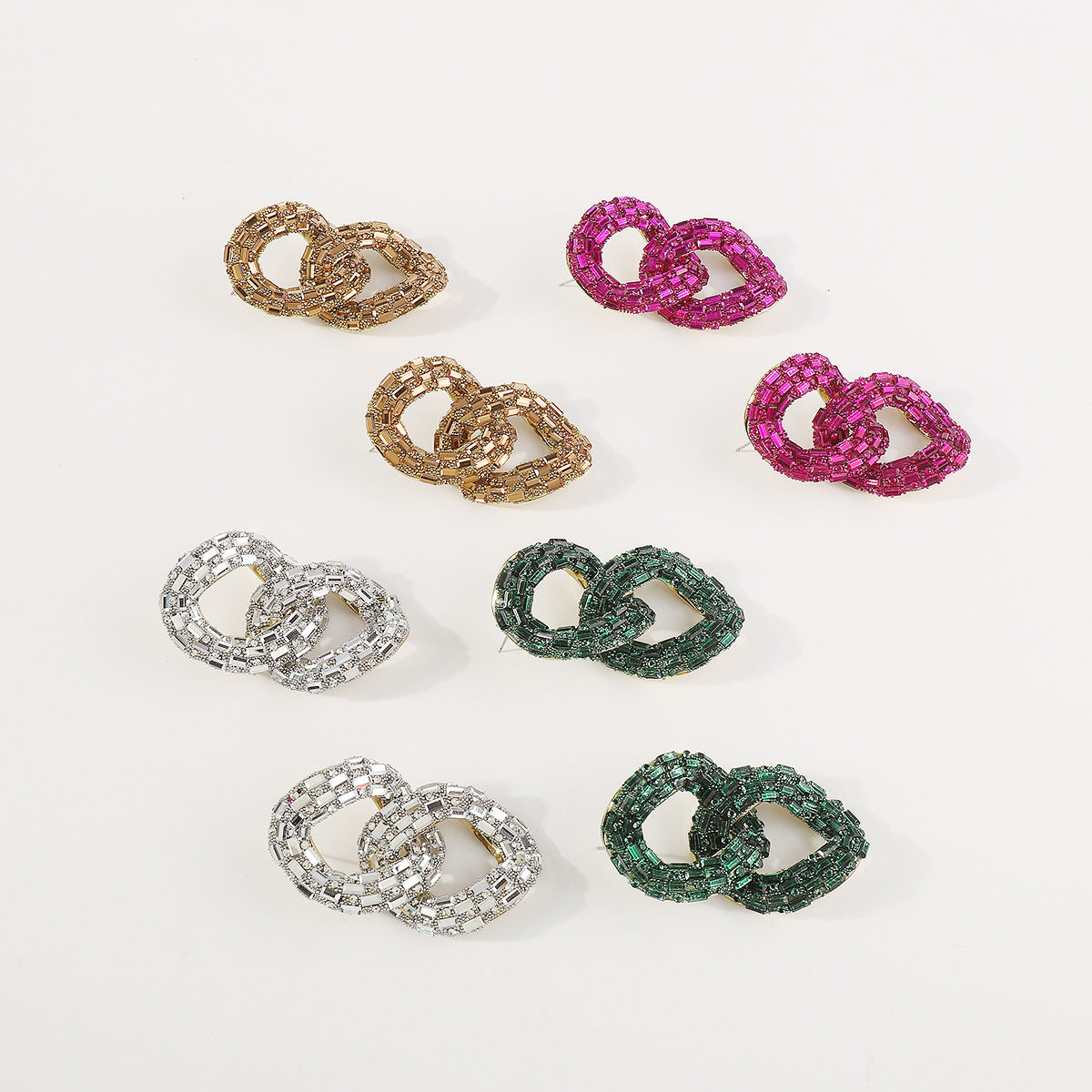 Entry Lux Full Diamond Hollow Exaggerated Geometry Chain Earrings