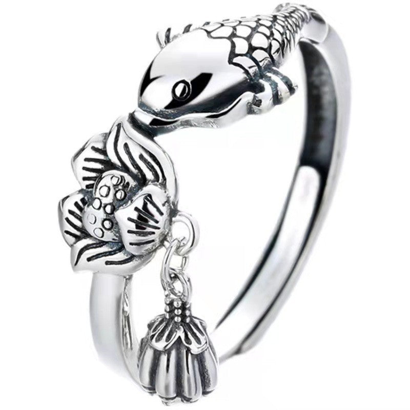 Enamel Color Auspicious Gradient Lucky Koi Chinese Ring