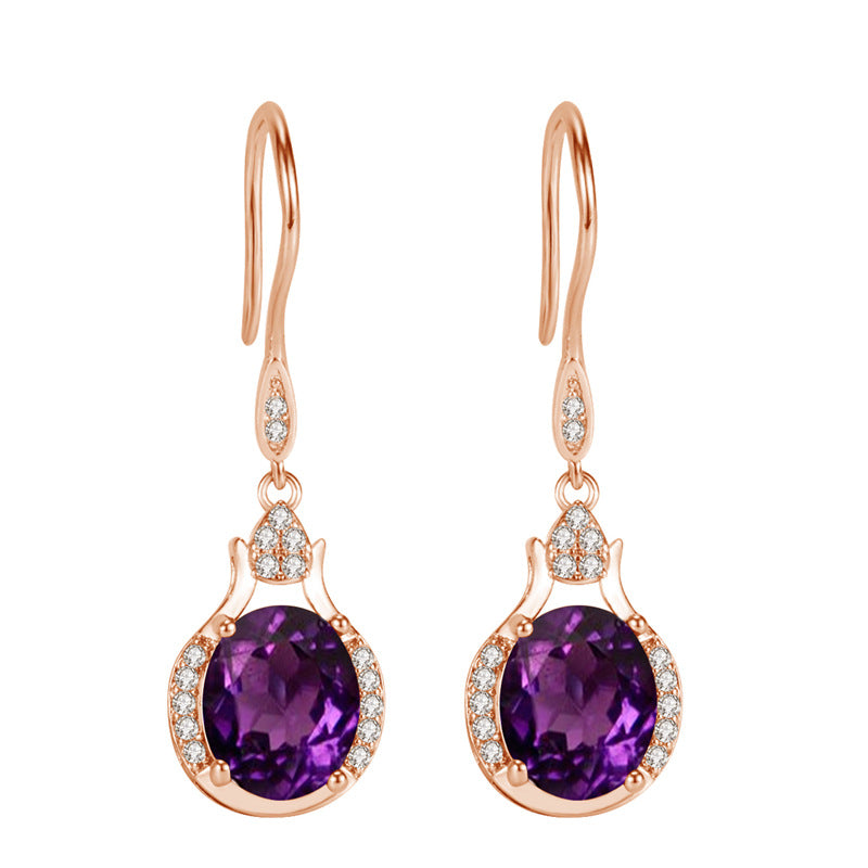 Korean Style Austrian Purple Diamond Red Crystal Stud Earrings