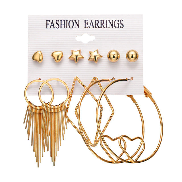 Women's Inlaid Pearl Creative French Retro Gold Ear Stud Earrings