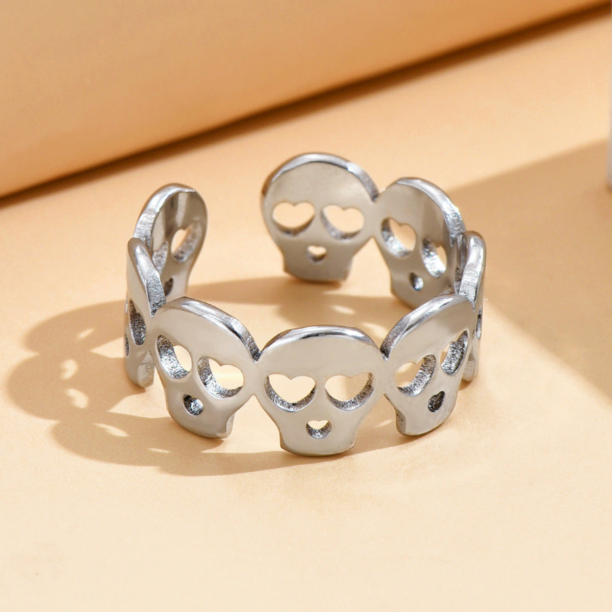 Women's Stainless Steel Personality Punk Hollow Skull Hip Hop Dark Love Ring