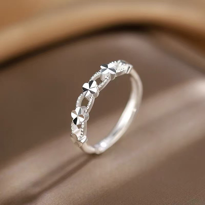 Sier Star Moon Design Simple Opening Ring