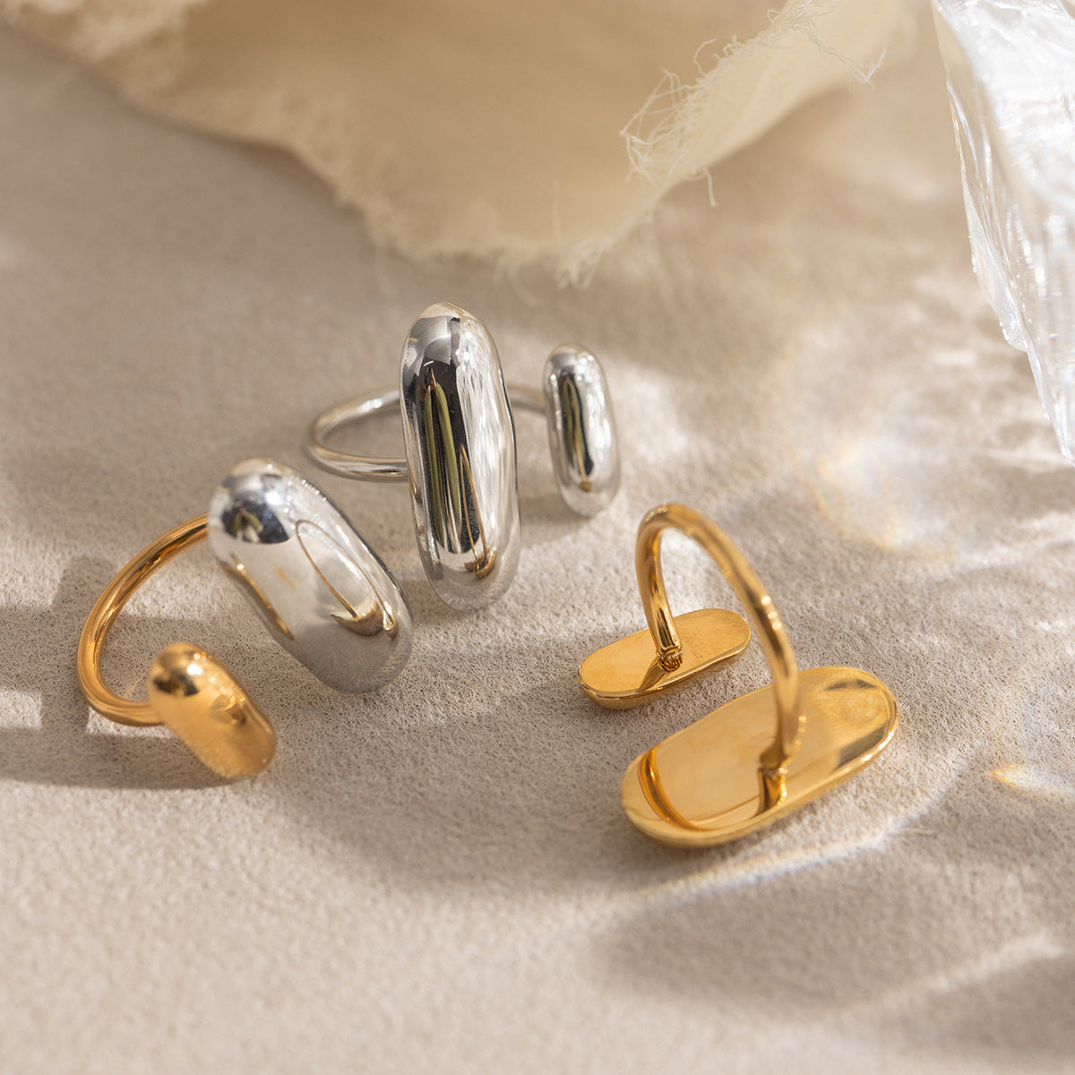 Stainless Steel Glossy Oval Golden Bean Open Irregular With Ring