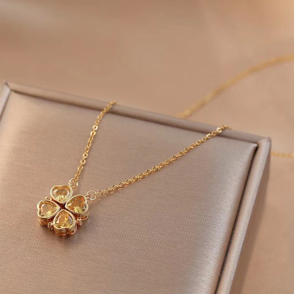 Women's Steel Cross Chain Open Close Four-leaf Flower Necklace