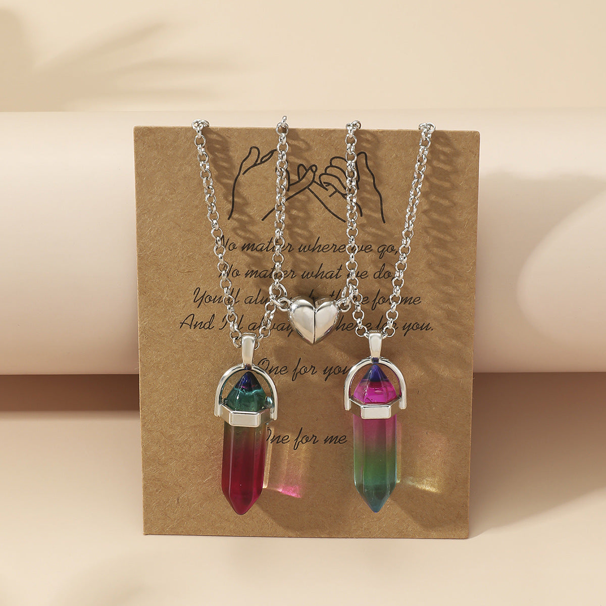 Prism Couple Magnetic Natural Stone Crystal Pendants