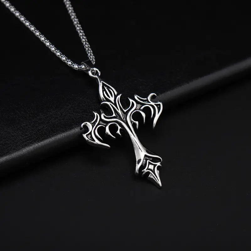 Men's Stainless Steel Flame Vintage Cross Alloy Necklaces