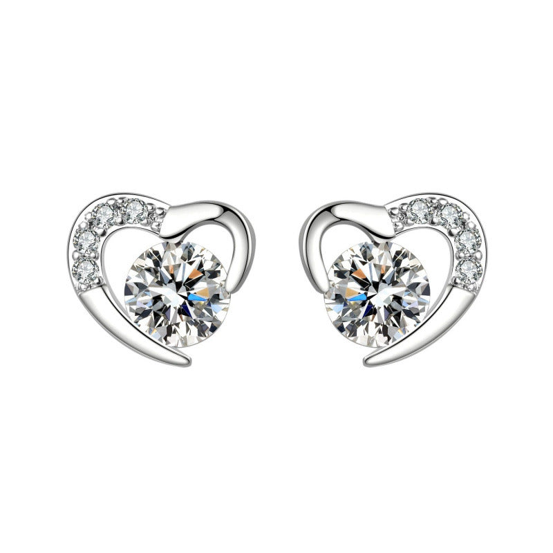 Zircon Sier Needle Love Moissanite Simulation Geometric Earrings