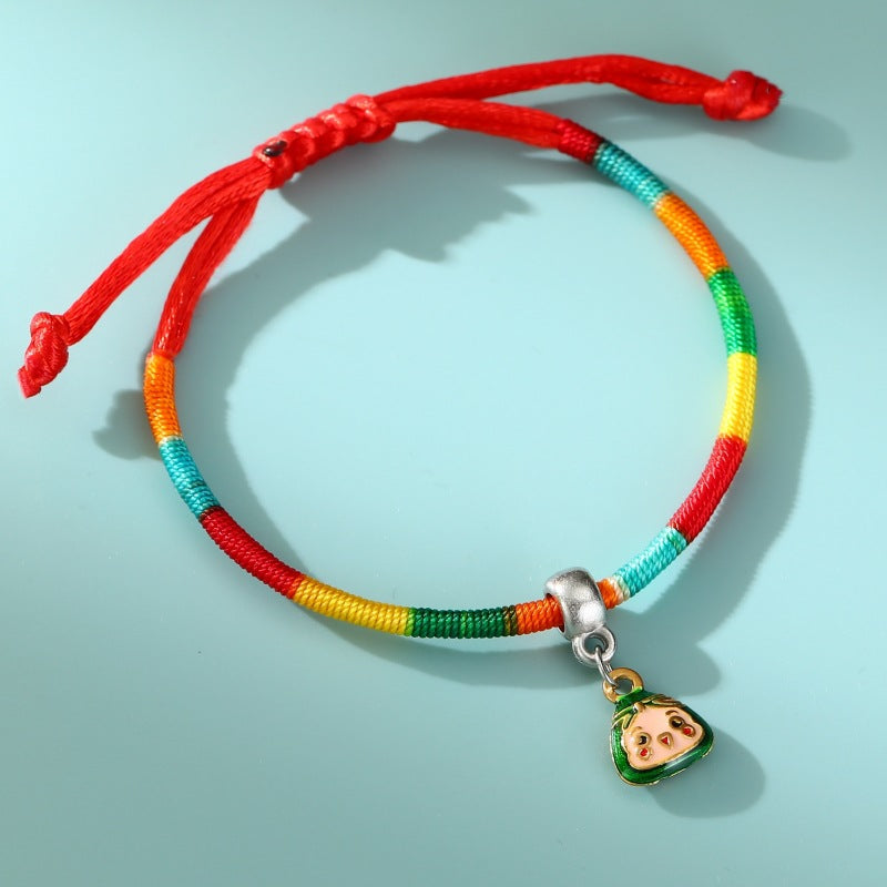 Children's Dragon Boat Festival Colorful Rope Hand-woven Alloy Small Tiger Carrying Bracelet
