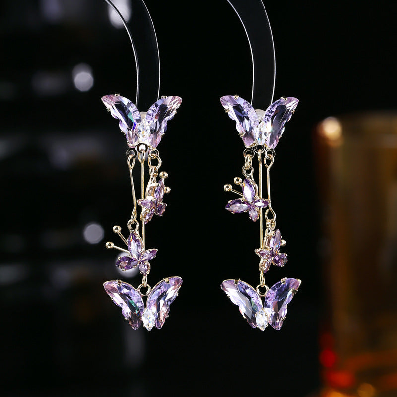 Women's Style Zircon Flower Tassel Niche Design National Elegant Refined Earrings